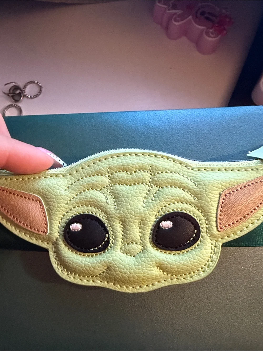 Bath & Body Works Grogu Face Wristlet Pouch - Light Green & Tan